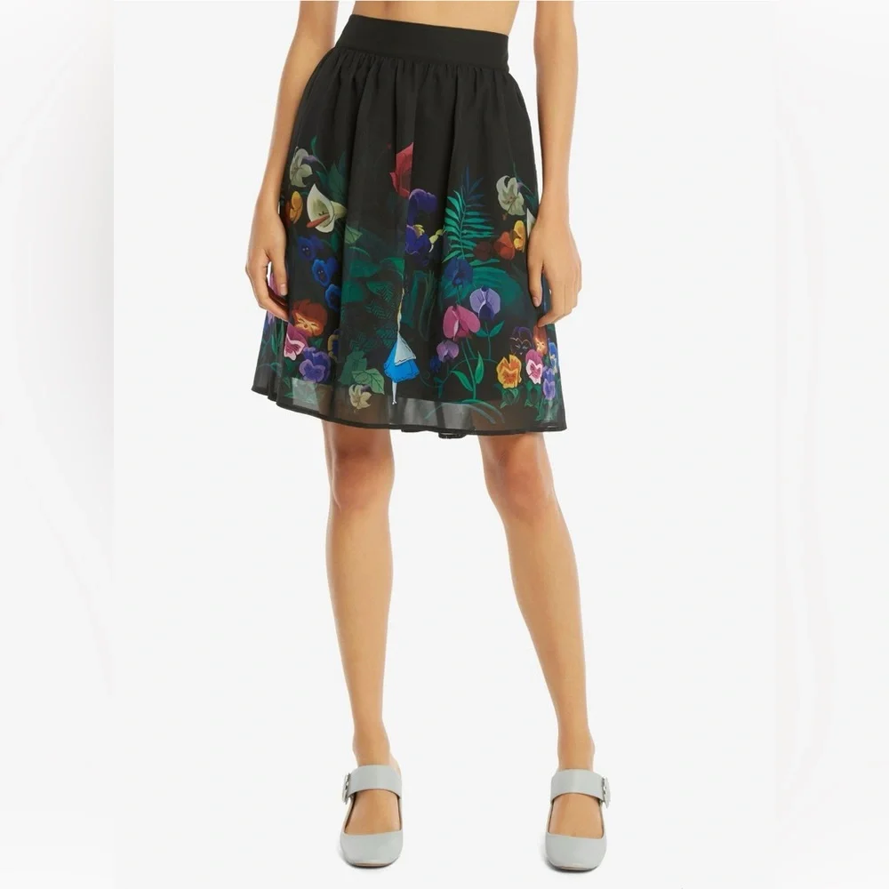 DISNEY Alice In Wonderland Flowers Border Print Chiffon Skirt Size XS - Picture 11 of 13